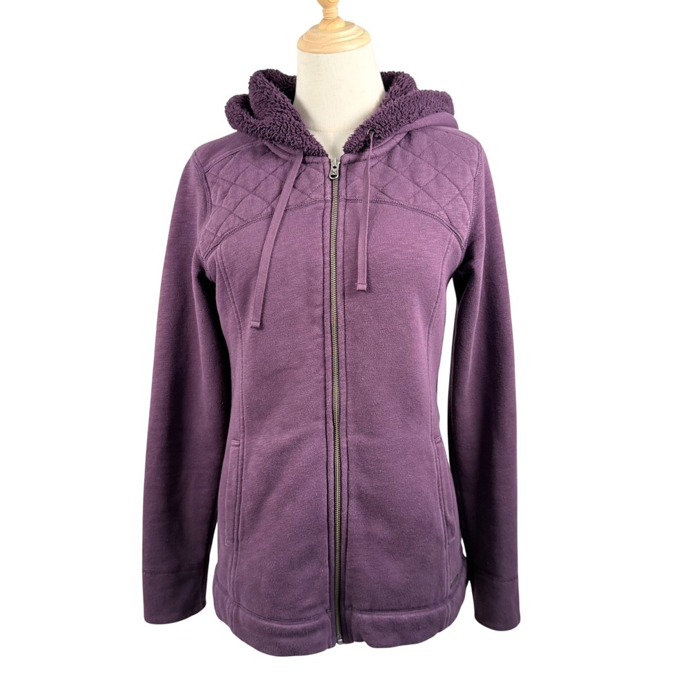 Eddie Bauer Womens S Full Zip Plum Quilted Full Zip Hoodie Cozy Cabin Camp Retro